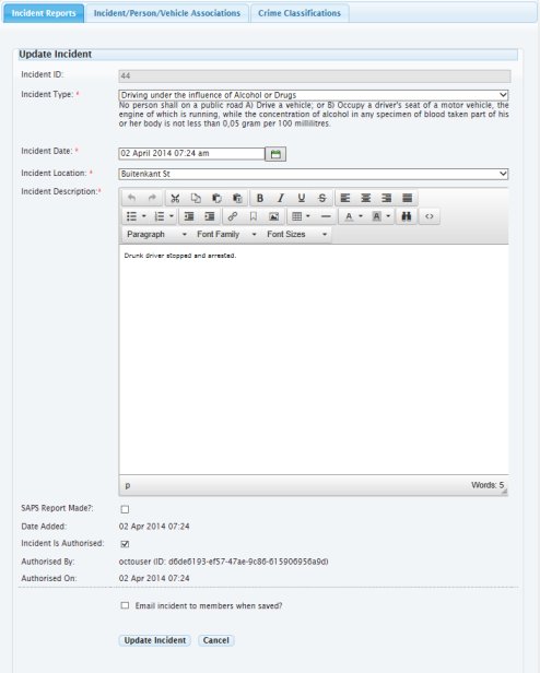 adding, editing and deleting incidents
