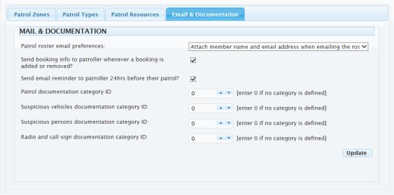 Editing email and documentation settings
